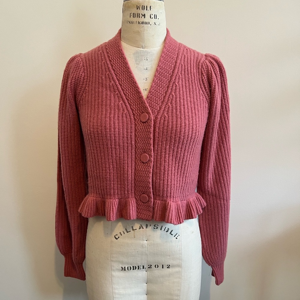LoveShackFancy Rose Cardigan with Ruffle Hem